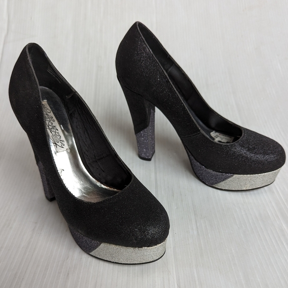 NAUGHTY MONKEY sparkle glitter platform pumps with chunky heels size 7.5 - Picture 5 of 12